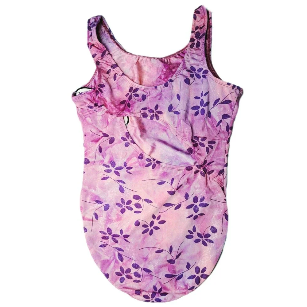 Satara VTG Asymmetric Cutout Glittered Floral Tank Leotard Size AL Pink Marble - Picture 11 of 16